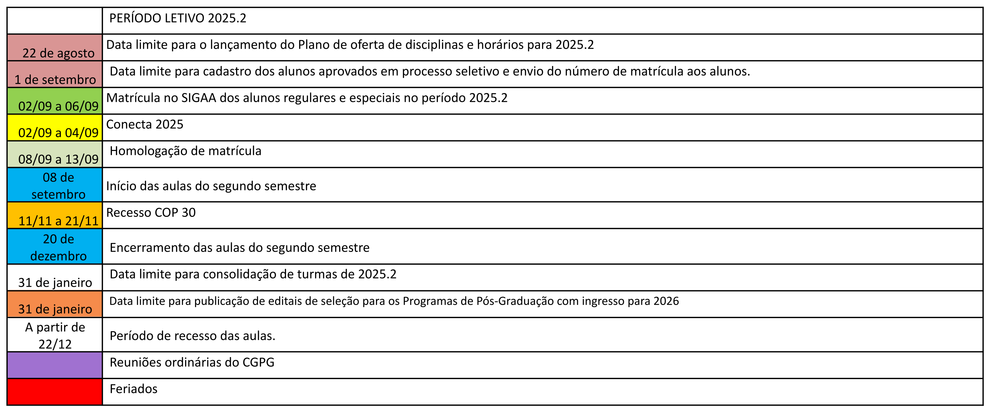 Calendario academico segundo semestre pg2